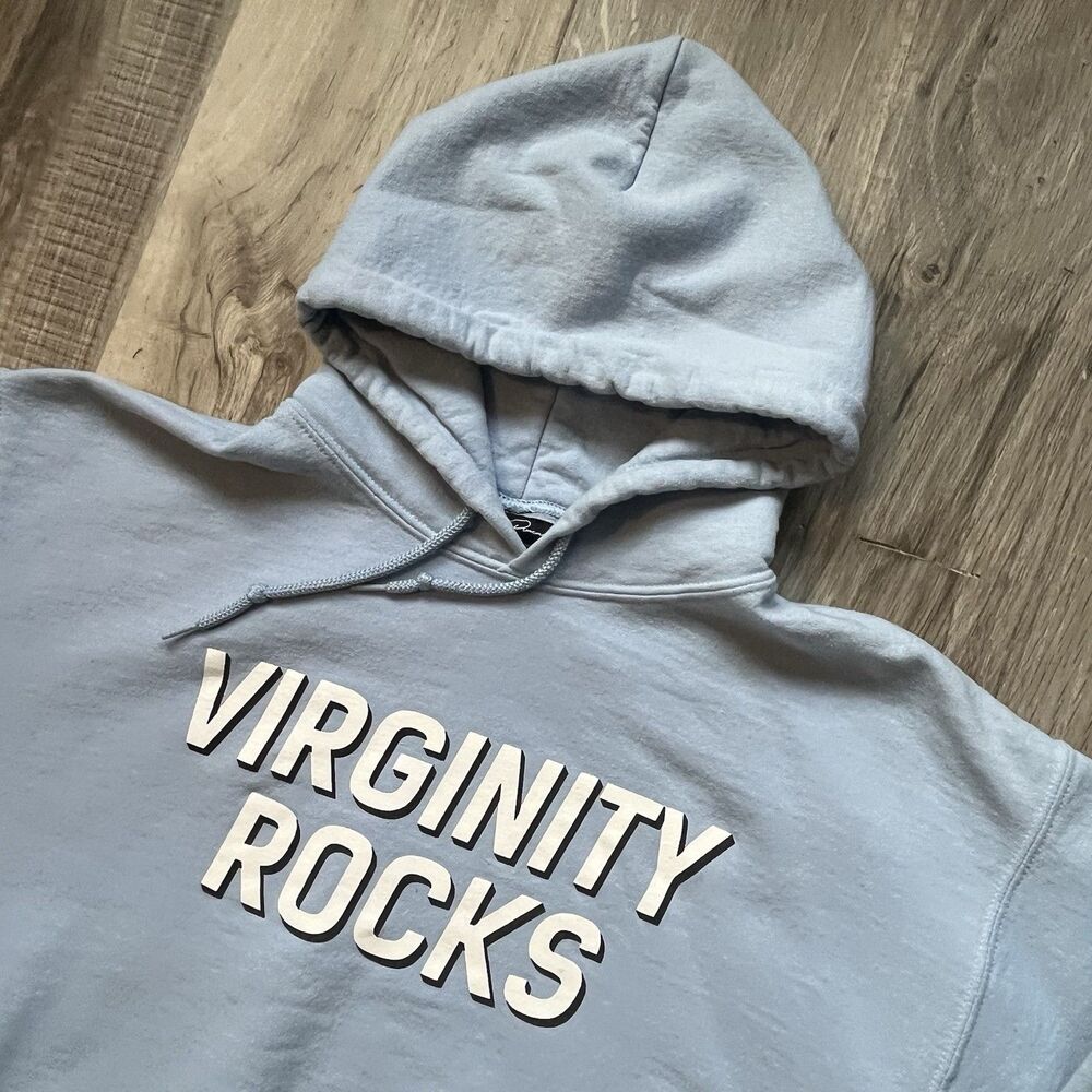 Virginity Rocks Hoodie Adult Blue Medium Sweatshirt Graphic Long Sleeve